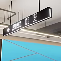 Modern Parking Garage With Blue Pillars White Flooring Directional Arrows And Ceiling Lighting