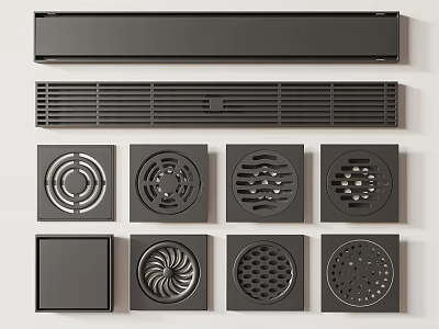 Bathroom Accessories With Various Designed Floor Drains 3d model