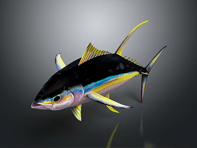 Vibrant Tuna Fish With Black Body Yellow Fins And Blue Stripes Appearance 3d model