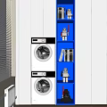 Modern Bathroom Cabinet Rack With White Blue Open Shelves For Storage And Decorative Items