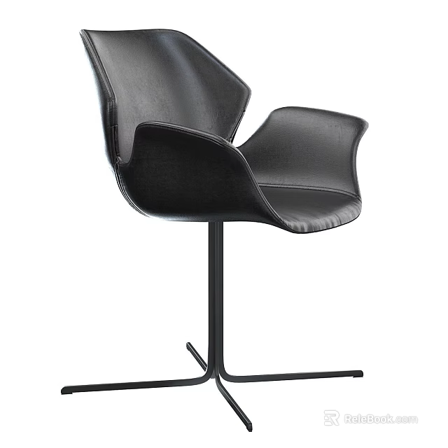 Modern Black Leather Chair With Metal Base For Table Chair Set Combination 3d model 