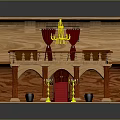Wooden Architectural Model Featuring Columns Red Carpet Balustrade And Elevated Platform