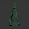 Stone Wood Decorative Sculpture With Green Details And Natural Design