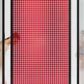 Modern Room Divider Three Panels Central Red Transparent Side Panels Grid Pattern People Behind 3d model