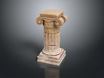 Scenic View of Beige Classical Stone Column with Carved Capital and Dark Background Reflection 3d model