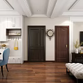 Elegant Living Dining Room Interior With Chandelier Large Windows Sea View And Decorative Paintings