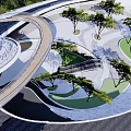 Modern Landscape Bridge With Curved Walkway Trees And Green Open Space
