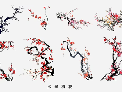 Traditional Chinese Ink Painting Plum Blossom Artistic Wall Decor Elements for Interior 3d model