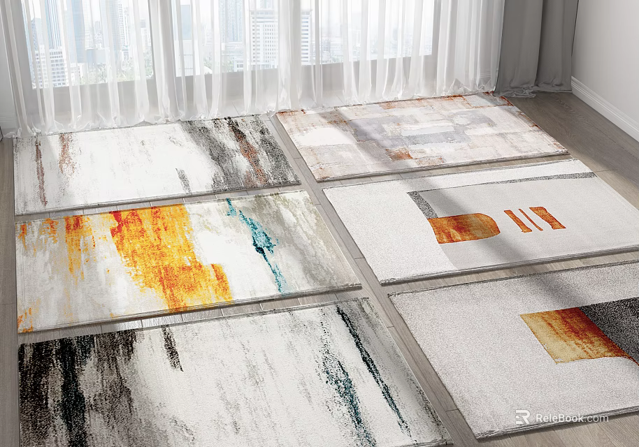 Various Square Rugs With Abstract Colorful Patterns For Modern Home Decor 3d model 
