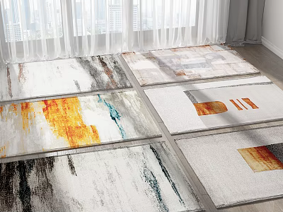 Various Square Rugs With Abstract Colorful Patterns For Modern Home Decor 3d model