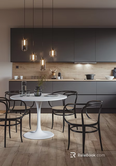 Modern Ceramic Tea Set Display On Wooden Kitchen Table With Elegant Home Decor 3d model