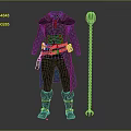 Mystic Wizard In Patterned Coat With Belt And Green Crystal Creature By Staff