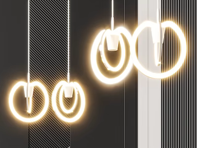 Hanging Illuminated Circular Inflatable Rings With Black And White Striped Background 3d model