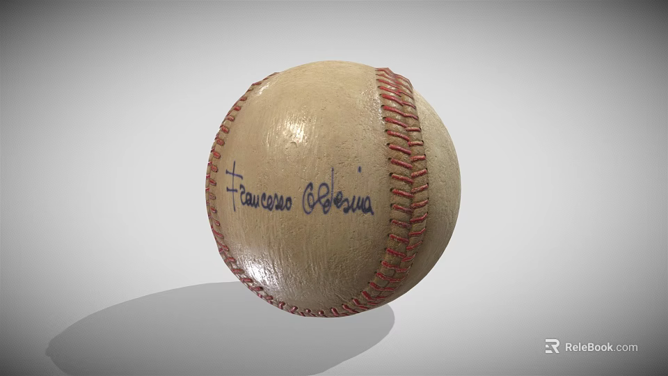 Autographed Baseball Sports Equipment With Red Stitching And Handwritten Signature 3d model 