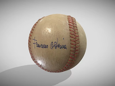 Autographed Baseball Sports Equipment With Red Stitching And Handwritten Signature 3d model