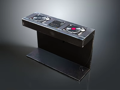 Black DJ Mixer Stand With Turntables Control Buttons And Stable Metal Base 3d model