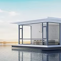 Modern Waterfront Detached Villa With Large Glass Windows White Exterior And Scenic Lake View
