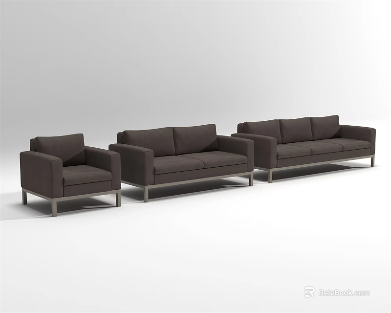 Stylish Modern Gray Sofa Set Featuring Single Two Seater And Three Seater Upholstered Design 3d model
