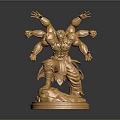 Golden Multi Armed Muscular Character Statue With Mythical Creature Design And Detailed Base