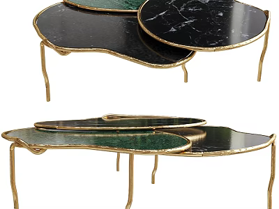 Modern Coffee Table With Black Marble Top And Gold Metal Legs Design 3d model