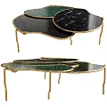 Modern Coffee Table With Black Marble Top And Gold Metal Legs Design
