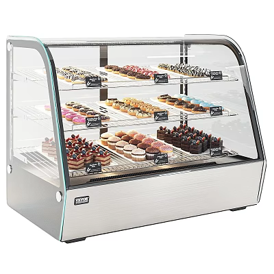 Dessert Display Case With Assorted Pastries On Glass Shelves And Stainless Steel Base 3d model