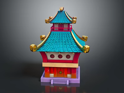 Traditional Chinese Two Story Architecture With Green Tiled Roof Golden Decorations And Red Walls 3d model