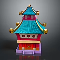 Traditional Chinese Two Story Architecture With Green Tiled Roof Golden Decorations And Red Walls