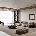 Modern Living Room Interior With Leather Sofa Coffee Table Area Rug And Decorative Painting