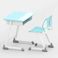 Functional Desk with Blue Tabletop and Matching Chair on Wheels Simple Design for Kids