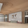 School Interior With Wooden Curved Ceiling Mural Bookshelves And Plants