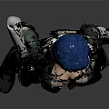 Blue Haired Female Futuristic Combat Character In Green White Armored Tactical Gear With Grey Background