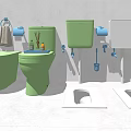 Different Toilet Designs in Green White with Wall Mounted Tanks and Squat Models