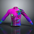 Vibrant Purple Cycling Jersey With Colorful Bird Pattern And Long Sleeves