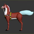 Colorful Red Horse Doll With Blue Tail Yellow Polka Dots And White Bridle