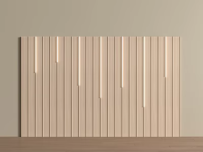 Beige Wooden Background Wall with Vertical Stripes Modern Minimalist Living Room Design 3d model