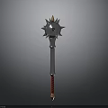 Spiked Mace Weapon 3D Model Featuring Silver Spiked Head Red Wrapped Handle And Golden Base