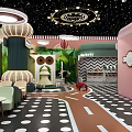 Indoor Kids Playground With Forest Theme Welcome Sign Cloud Decorations Red Car And Mushroom Structure
