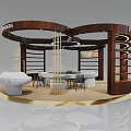 Modern Circular Exhibition Booth With Wooden Structure SIDORS Signage Central Table And Marble Elements
