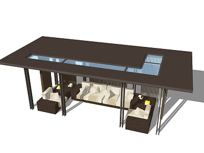 Modern Outdoor Pergola With Glass Roof And Cushioned Seating Area Design 3d model