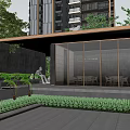 Modern Residential Landscape Entrance Featuring Stone Steps Sculpture And Lush Green Plants