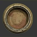 Ancient Handcrafted Clay Pot With Sculpture Carving Striped Decoration And Cracked Surface
