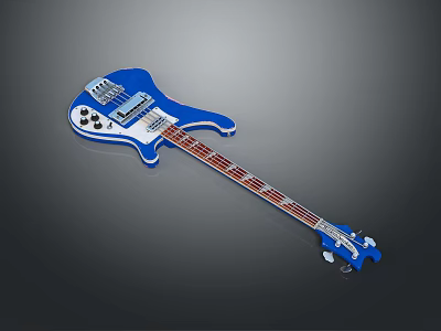 Blue Electric Bass Guitar With Glossy Body And Smooth Neck For Daily Use 3d model