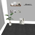 Minotti Wall Shelves With Books Decorative Items And Potted Plant Near Artwork