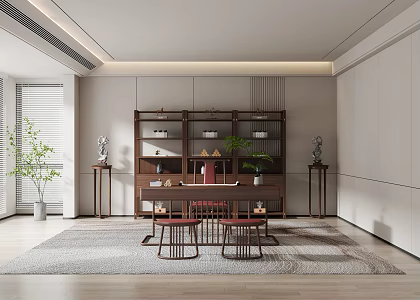 New Chinese Style Study Desk Bookcase Flower Small Stool Class Desk Office Chair Book Chair 3d model