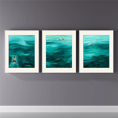 Three Panel Wall Art Paintings Featuring Swimmers in Blue Ocean Water 3d model Three Panel Wall Art Paintings Featuring Swimmers in Blue Ocean Water 3d model