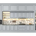 Modern Light Gray Kitchen Cabinets With Under Cabinet Lighting And Countertop 3d model