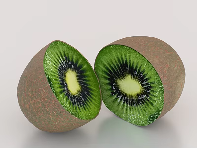 Fresh Kiwi Fruit Sliced Open Showing Green Flesh Black Seeds And Yellow Center 3d model