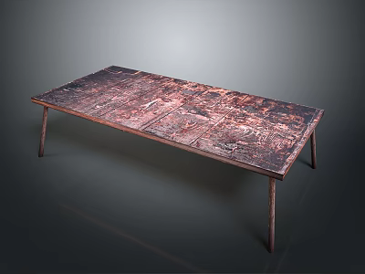 Vintage Copper Dining Table With Slender Legs And Textured Surface Design 3d model