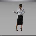 Businesswoman in White Shirt and Black Skirt Holding Document Against Gray Background With Reflective Floor